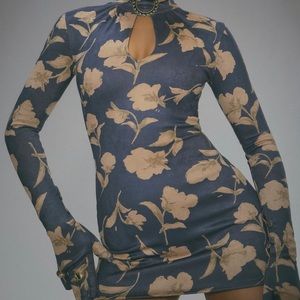 Brielle Officielle Floral Printed Suede Buckled Choker Dress